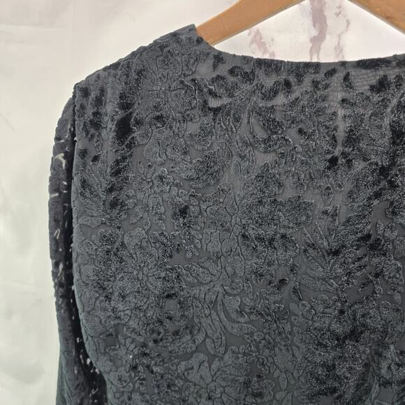 Alex Evenings Jacket Womens Large Black Velvet Wrap Floral Lightweight Topper - Picture 6 of 10